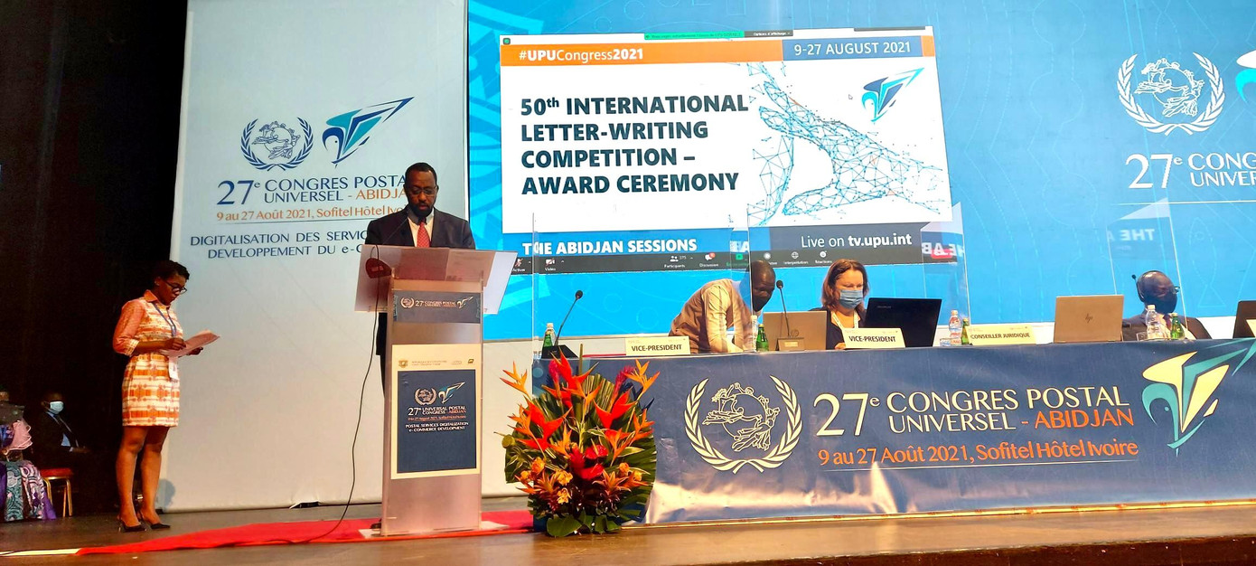 Phiên toàn thể bế mạc Đại hội Liên minh Bưu chính lần thứ 27 tại Abidjan (Bờ Biển Ngà) tối ngày 27/8/2021 công bố kết quả cuộc thi Viết thư Quốc tế UPU lần thứ 50. Phiên toàn thể bế mạc Đại hội Liên minh Bưu chính lần thứ 27 tại Abidjan (Bờ Biển Ngà) tối ngày 27/8/2021 công bố kết quả cuộc thi Viết thư Quốc tế UPU lần thứ 50.