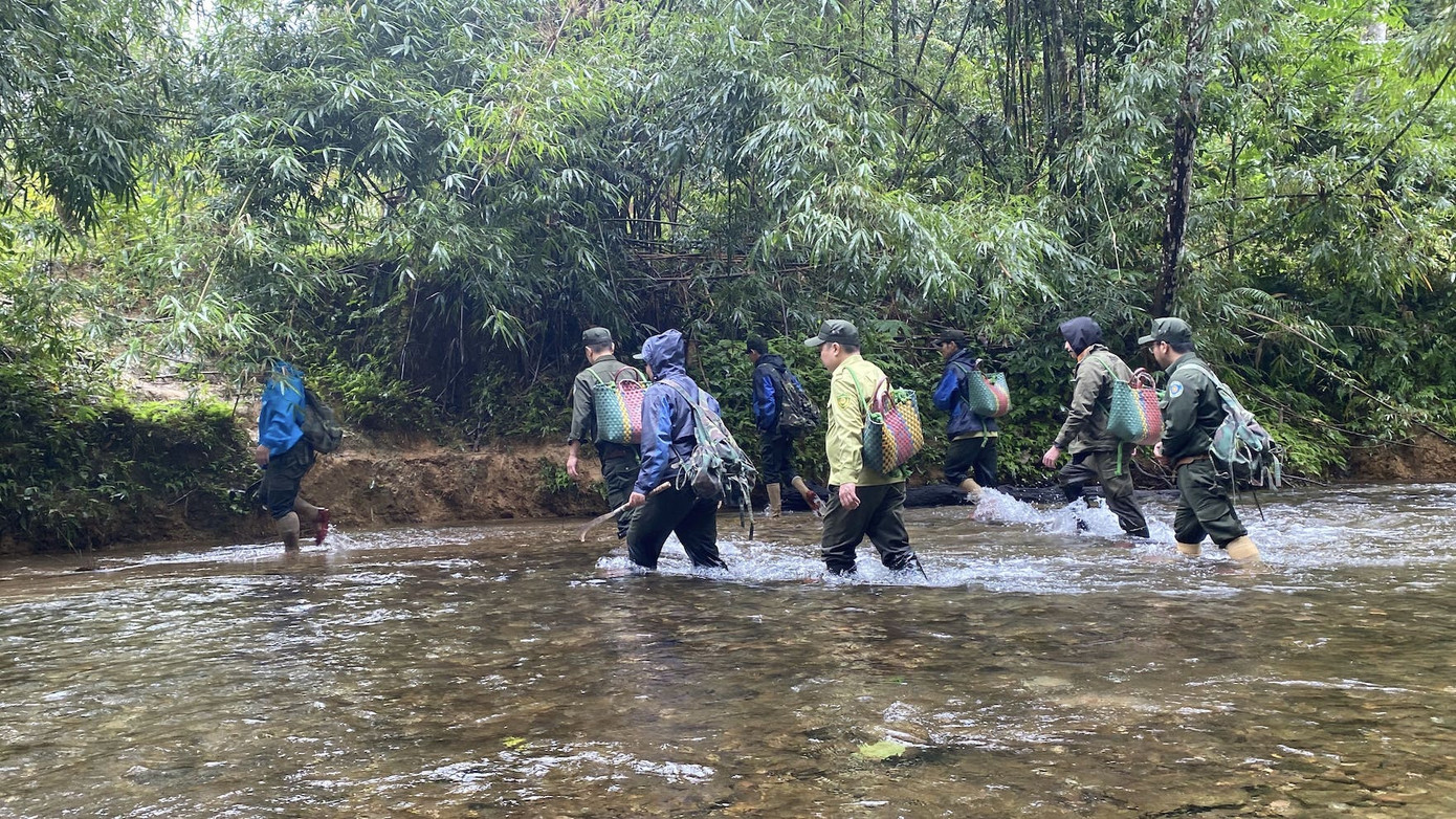 Đoàn chuyên gia đi đến địa điểm tái thả. Đoàn chuyên gia đi đến địa điểm tái thả.