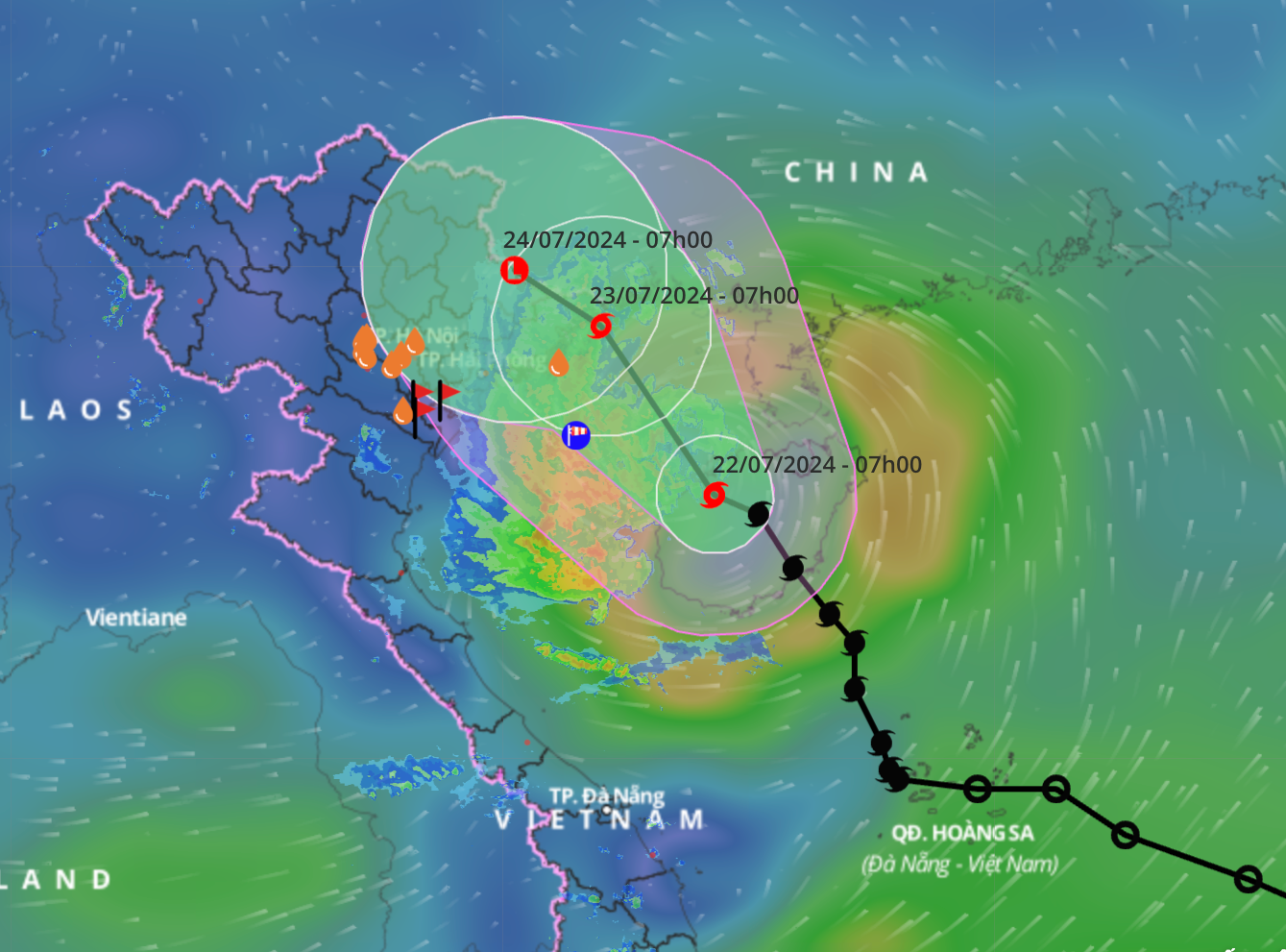 Dự báo mới nhất về đường đi và vùng ảnh hưởng của bão số 2.