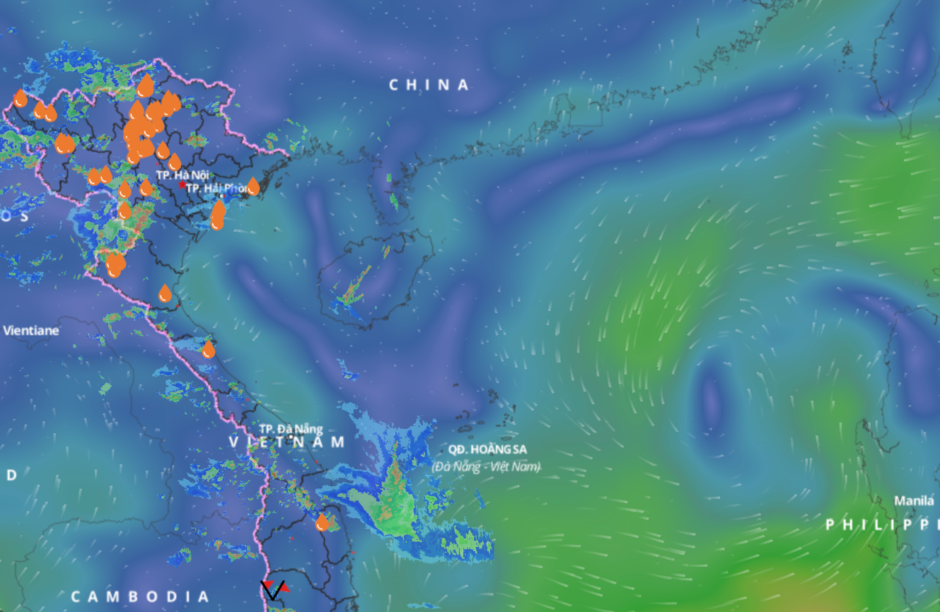 Dự báo diễn biến của vùng áp thấp còn khó lường. Nguồn: Hệ thống giám sát thiên tai Việt Nam.