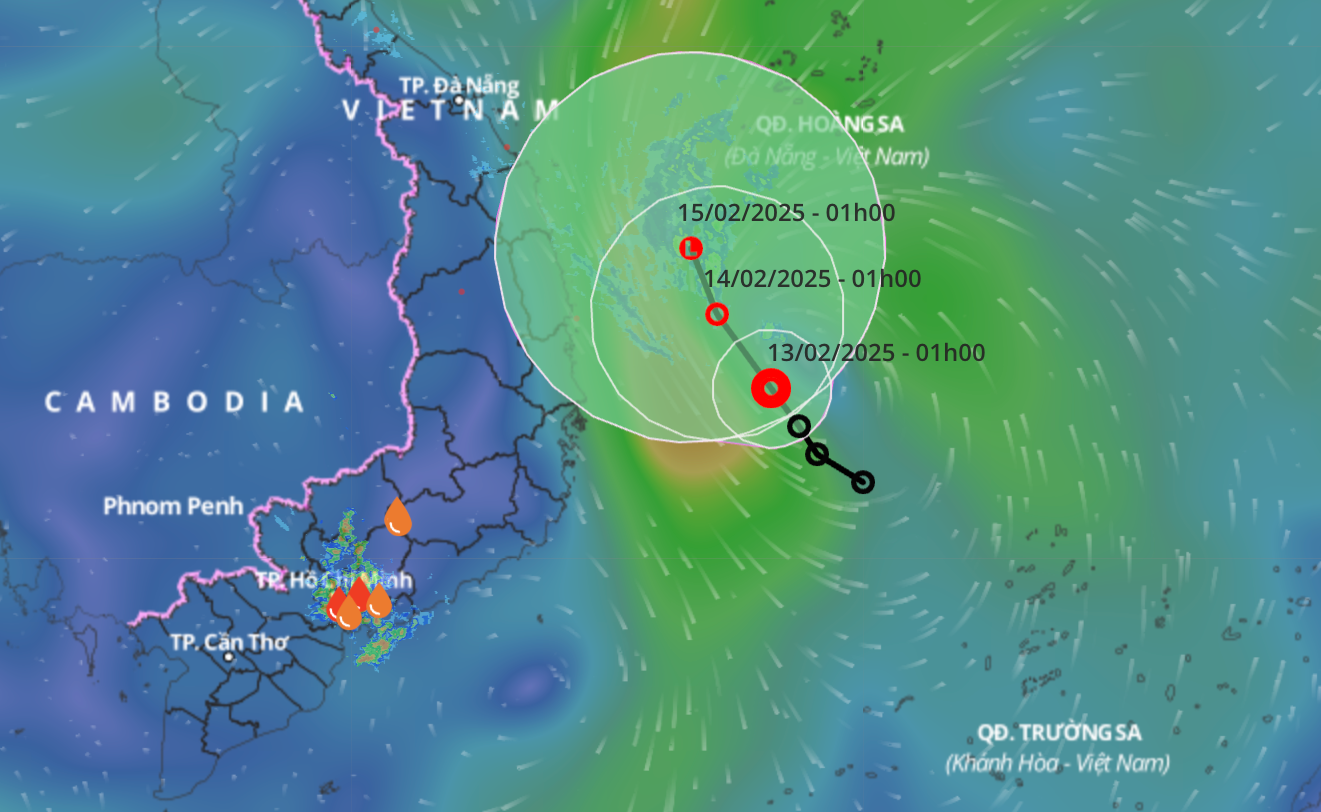 Áp thấp nhiệt đới gián tiếp gây mưa cho Nam Bộ, Nam Trung Bộ trong hôm nay.