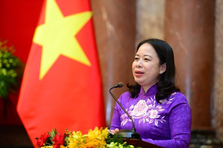 Phó Chủ tịch nước Võ Thị Ánh Xuân phát biểu tại buổi gặp mặt. Ảnh: Dương Triều