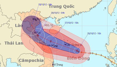 Dự báo đường đi của bão Sơn Tinh (Nguồn: Trung tâm Dự báo Khí tượng Thủy văn T.Ư)