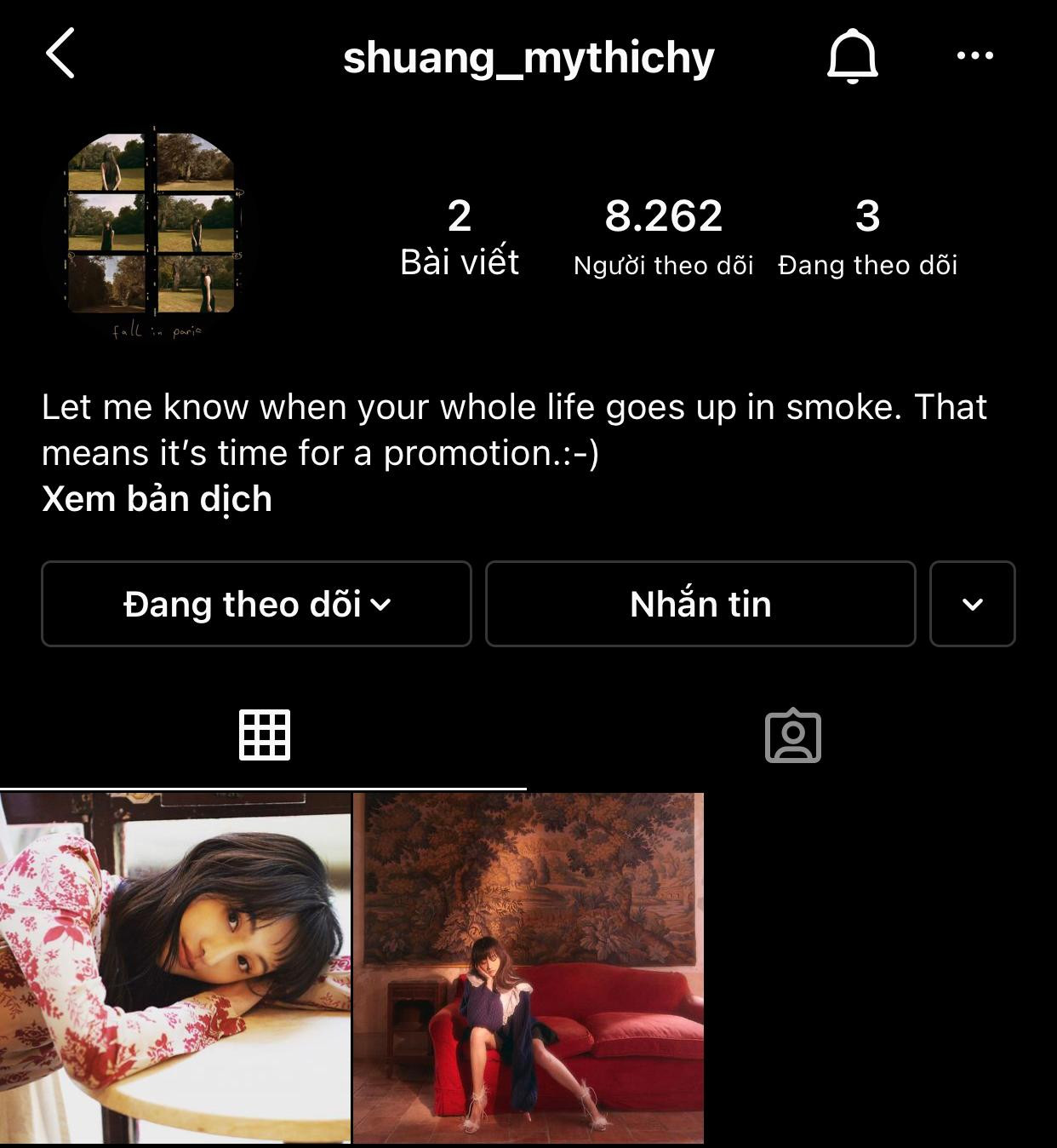 Tài khoản Instagram của Trịnh Sảng. Tài khoản Instagram của Trịnh Sảng.