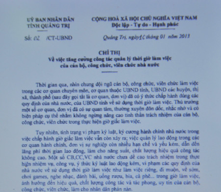 Chỉ thị do UBND tỉnh Quảng Trị vừa ban hành