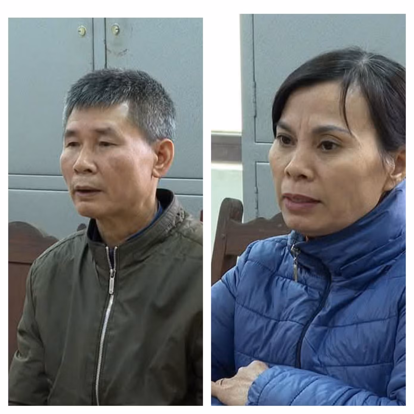 Vợ chồng Nguyễn Văn Lợi và Nguyễn Thị Thanh Vân tại cơ quan công an.