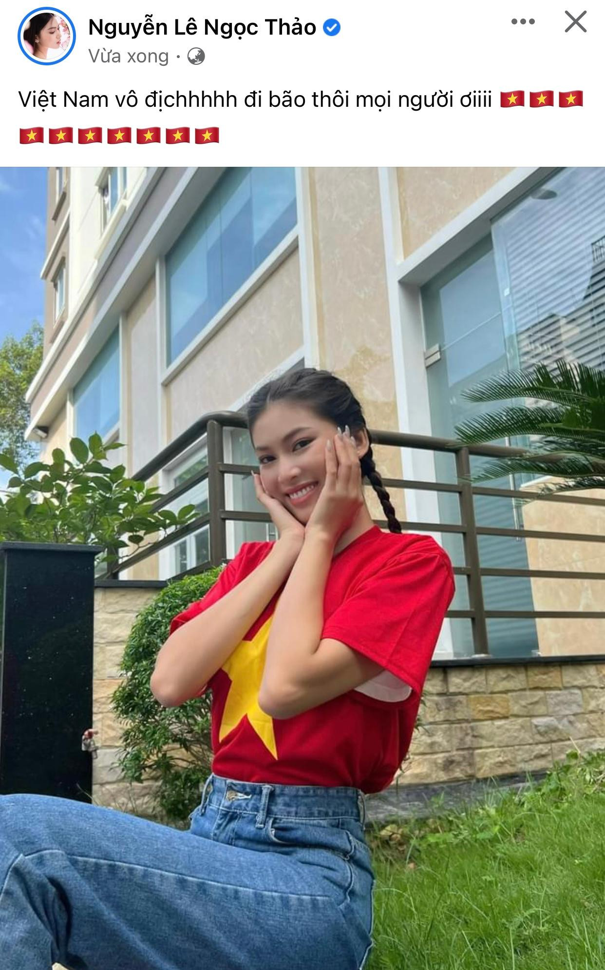 Á hậu Ngọc Thảo hào hứng chia sẻ cảm xúc trên trang cá nhân sau khi Việt Nam vô địch.