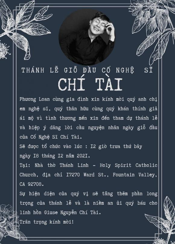 Thông báo về lễ giỗ đầu của cố nghệ sĩ Chí Tài.