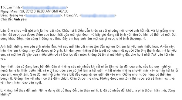 Hình ảnh và email mà Hoàng Vũ cung cấp cho báo giới