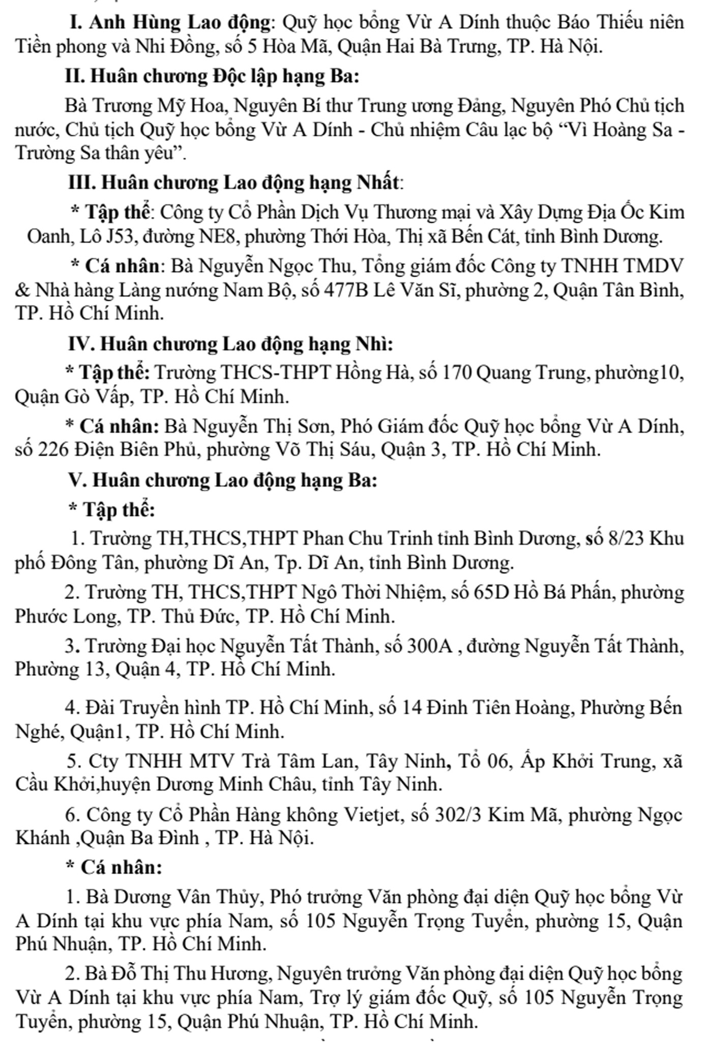 Các cá nhân và tập thể được đề nghị khen thưởng cấp Nhà nước. Các cá nhân và tập thể được đề nghị khen thưởng cấp Nhà nước.