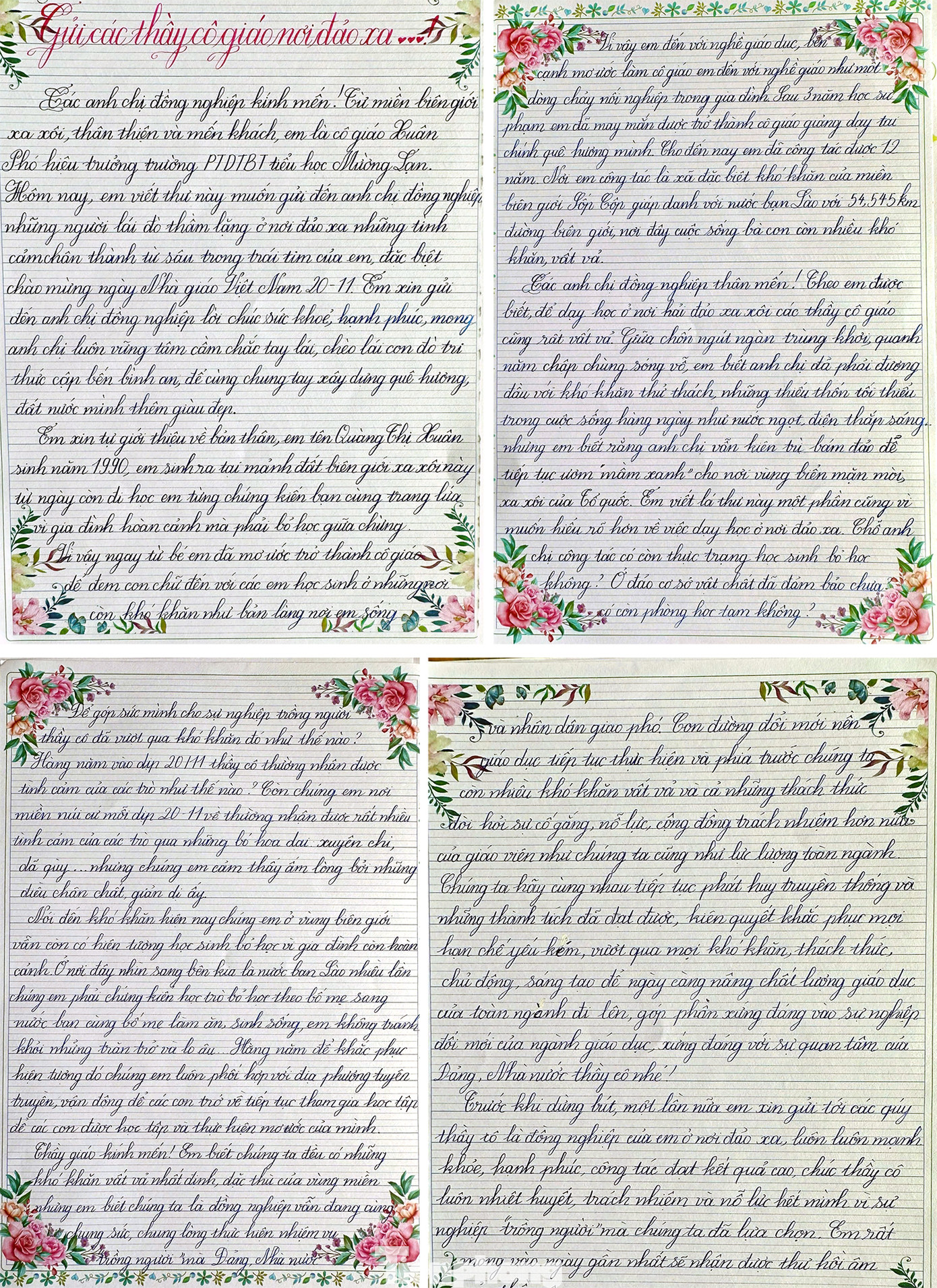 Bức thư viết tay gửi thầy cô nơi đảo xa của cô Quàng Thị Xuân.