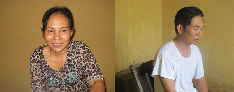 Khác với vẻ tươi tỉnh của bà trùm (trái), Nguyễn Tiến Dũng tỏ ra rất suy sụp tại CQĐT 