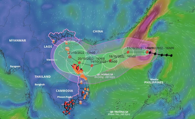 Đường đi của bão số 6 dự báo trong 24 giờ tới