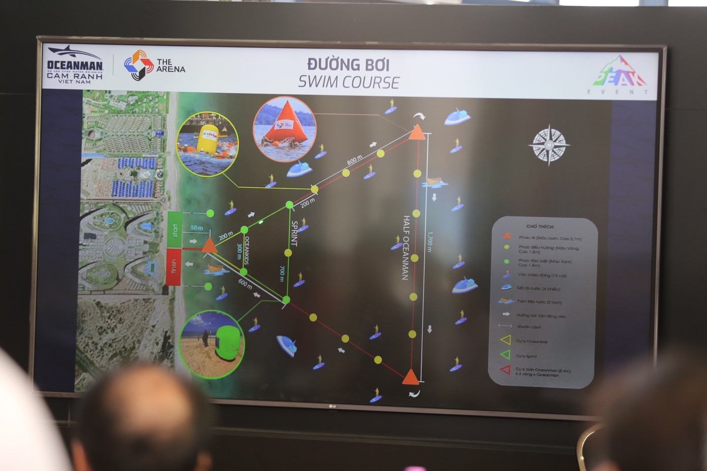 Mô hình đường bơi “Giải bơi biển quốc tế Oceanman Cam Ranh - Việt Nam năm 2023”. (Ảnh: Xuân Hoát) Mô hình đường bơi “Giải bơi biển quốc tế Oceanman Cam Ranh - Việt Nam năm 2023”. (Ảnh: Xuân Hoát)