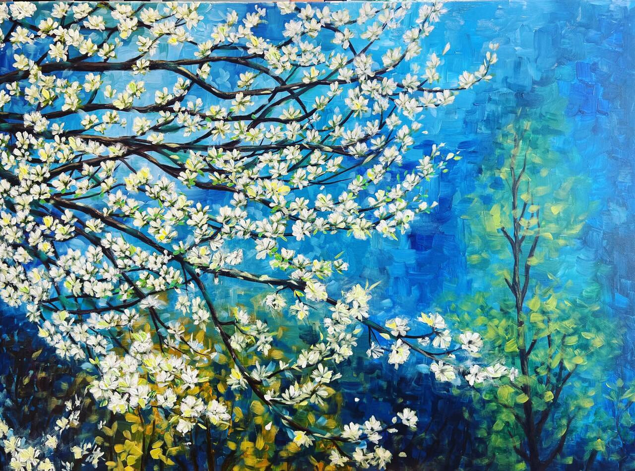 Tranh của họa sĩ, diễn viên Lương Giang bày chung với đồng nghiệp và các học trò.