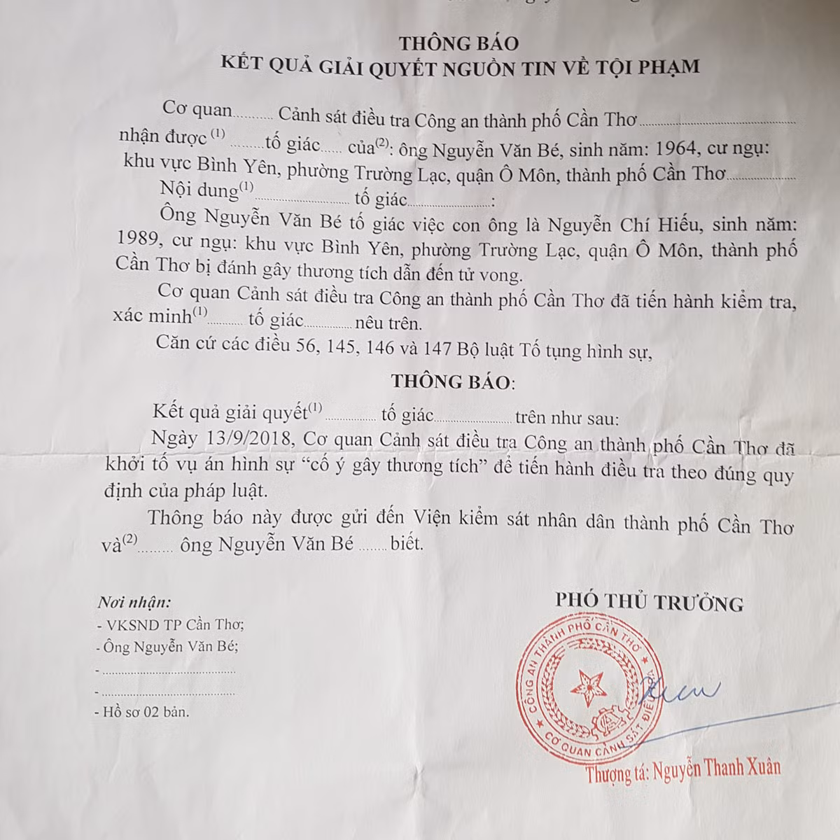 Thanh niên tử vong sau khi làm việc với CSGT: Một công an bị tạm giam ảnh 1