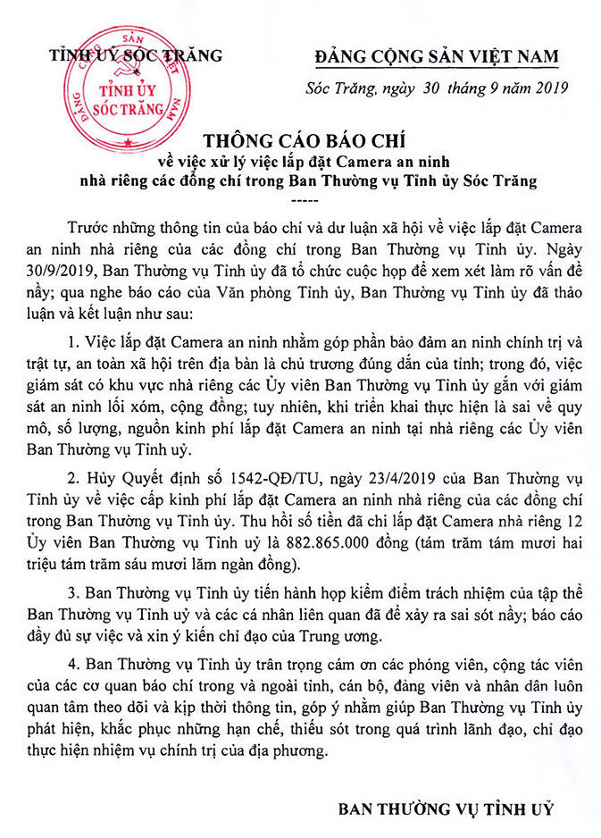 Sóc Trăng thu hồi quyết định chi 1 tỷ ngân sách lắp camera nhà lãnh đạo ảnh 1