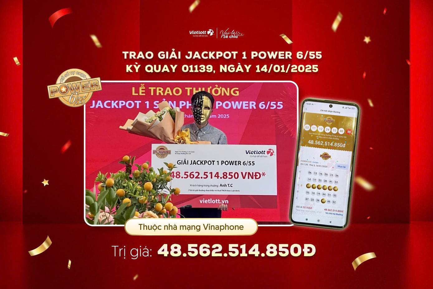 T.C sinh sống tại TP HCM trúng giải hơn 48 tỷ đồng (ảnh: Vietlott). T.C sinh sống tại TP HCM trúng giải hơn 48 tỷ đồng (ảnh: Vietlott).