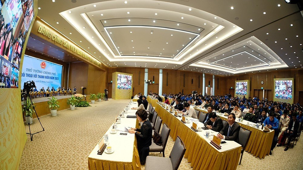 Toàn cảnh Hội nghị đối thoại của Thủ tướng với thanh niên Việt Nam.