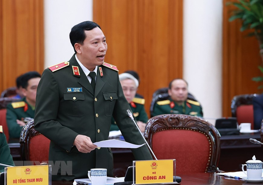 Thiếu tướng Lê Văn Tuyến, Thứ trưởng Bộ Công an phát biểu. Ảnh: Dương Giang/TTXVN