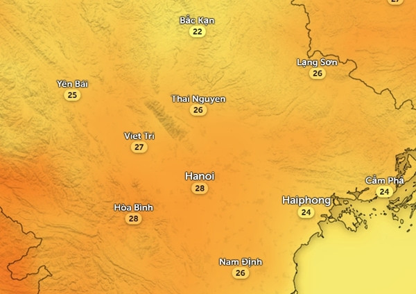 Nhiệt độ ở một số tỉnh thành miền Bắc vào chiều mai, 1/3: Trời ấm ở nhiều nơi. Ảnh: Ventusky, GFS. Nhiệt độ ở một số tỉnh thành miền Bắc vào chiều mai, 1/3: Trời ấm ở nhiều nơi. Ảnh: Ventusky, GFS.