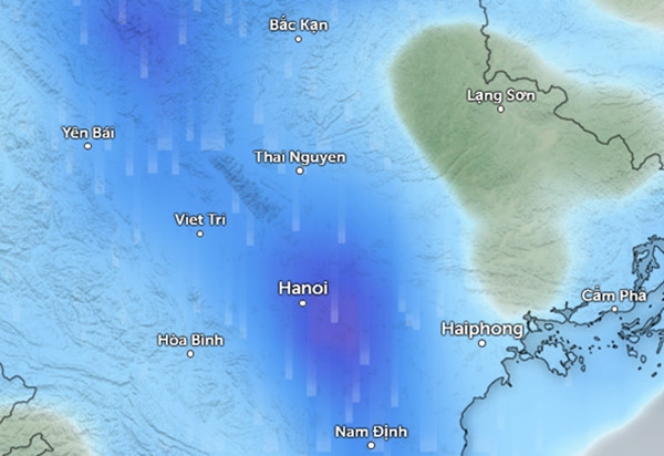 Dự báo mưa ở một số tỉnh thành miền Bắc vào sáng mai, 17/5, theo mô hình GFS của Mỹ. Ảnh: Zoom Earth, OpenStreetMap, GFS. Dự báo mưa ở một số tỉnh thành miền Bắc vào sáng mai, 17/5, theo mô hình GFS của Mỹ. Ảnh: Zoom Earth, OpenStreetMap, GFS.