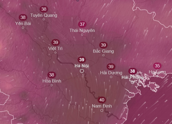 Dự báo nhiệt độ cảm nhận cao nhất ở một số tỉnh thành miền Bắc vào ngày 7/7, khi nhiều nơi có thể có nắng nóng. Ảnh: Ventusky, ICON. Dự báo nhiệt độ cảm nhận cao nhất ở một số tỉnh thành miền Bắc vào ngày 7/7, khi nhiều nơi có thể có nắng nóng. Ảnh: Ventusky, ICON.