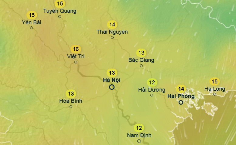 Dự báo nhiệt độ cảm nhận ở một số tỉnh thành miền Bắc vào sáng sớm thứ Sáu, 7/3. Ảnh: Ventusky, ICON. Dự báo nhiệt độ cảm nhận ở một số tỉnh thành miền Bắc vào sáng sớm thứ Sáu, 7/3. Ảnh: Ventusky, ICON.