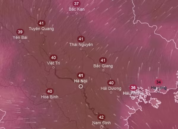 Dự báo nhiệt độ cảm nhận ở một số tỉnh thành miền Bắc chiều 5/5 - ngày đầu tiên đi làm, đi học sau nghỉ lễ. Ảnh: Ventusky, ICON.