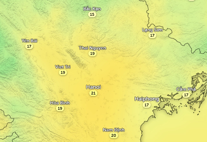 Nhiệt độ cảm nhận ở một số tỉnh thành miền Bắc vào chiều nay, 10/2. Ảnh: Zoom Earth, OpenStreetMap, ICON. Nhiệt độ cảm nhận ở một số tỉnh thành miền Bắc vào chiều nay, 10/2. Ảnh: Zoom Earth, OpenStreetMap, ICON.