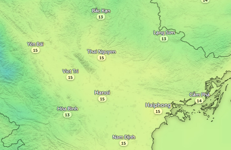 Nhiệt độ ở một số tỉnh thành miền Bắc vào trưa nay, 27/1 (28 Tết). Ảnh: Zoom Earth, OpenStreetMap, ICON. Nhiệt độ ở một số tỉnh thành miền Bắc vào trưa nay, 27/1 (28 Tết). Ảnh: Zoom Earth, OpenStreetMap, ICON.