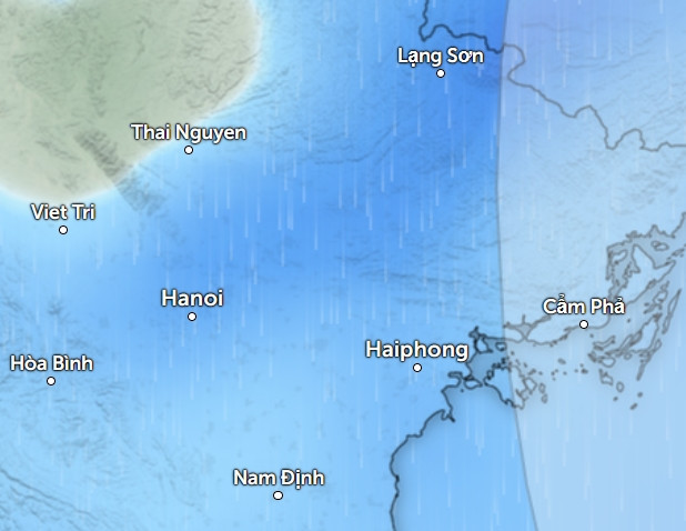 Dự báo mưa ở một số tỉnh thành miền Bắc vào chiều đến chiều tối 12/6 (những vùng màu xanh da trời). Ảnh: Zoom Earth, OpenStreetMap, GFS. Dự báo mưa ở một số tỉnh thành miền Bắc vào chiều đến chiều tối 12/6 (những vùng màu xanh da trời). Ảnh: Zoom Earth, OpenStreetMap, GFS.