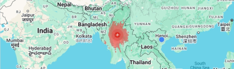 Vị trí tâm chấn. Ảnh: USGS. Vị trí tâm chấn. Ảnh: USGS.