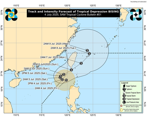PAGASA dự báo ngày mai (5/7) 98W sẽ mạnh lên thành bão, sau đó rời khỏi Biển Đông. Ảnh: PAGASA.