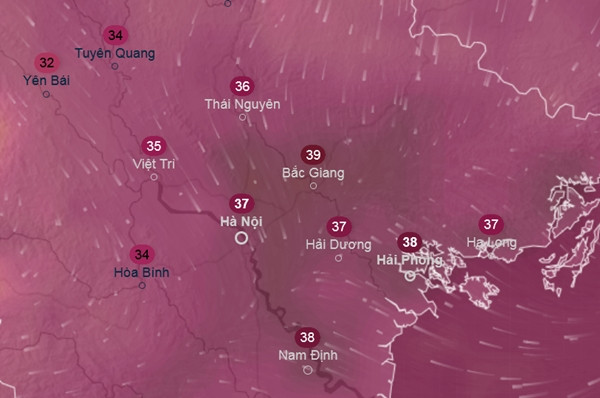 Dự báo nhiệt độ cảm nhận ở một số tỉnh thành miền Bắc vào chiều 10/6 (thứ Ba): Trời sẽ đỡ nóng. Ảnh: Ventusky, ICON. Dự báo nhiệt độ cảm nhận ở một số tỉnh thành miền Bắc vào chiều 10/6 (thứ Ba): Trời sẽ đỡ nóng. Ảnh: Ventusky, ICON.