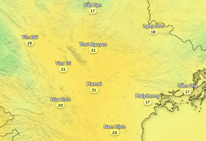 Nhiệt độ cảm nhận ở một số tỉnh thành miền Bắc vào chiều nay, 10/2. Ảnh: Zoom Earth, OpenStreetMap, ICON. Nhiệt độ cảm nhận ở một số tỉnh thành miền Bắc vào chiều nay, 10/2. Ảnh: Zoom Earth, OpenStreetMap, ICON.