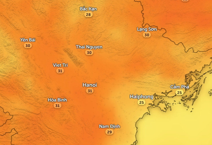 Nhiệt độ cảm nhận ở một số tỉnh thành miền Bắc vào chiều 4/3. Ảnh: Zoom Earth, OpenStreetMap, ICON. Nhiệt độ cảm nhận ở một số tỉnh thành miền Bắc vào chiều 4/3. Ảnh: Zoom Earth, OpenStreetMap, ICON.