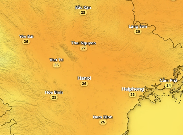 Nhiệt độ cảm nhận ở một số tỉnh thành miền Bắc vào chiều nay, 21/3. Ảnh: Zoom Earth, OpenStreetMap, ICON. Nhiệt độ cảm nhận ở một số tỉnh thành miền Bắc vào chiều nay, 21/3. Ảnh: Zoom Earth, OpenStreetMap, ICON.