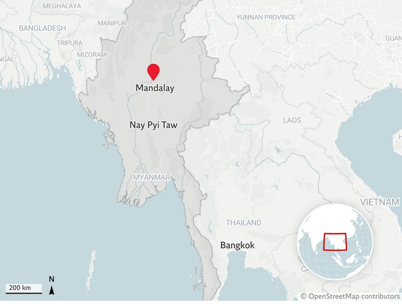 Vị trí tâm chấn của trận động đất ngày 28/3. Ảnh: Independent.