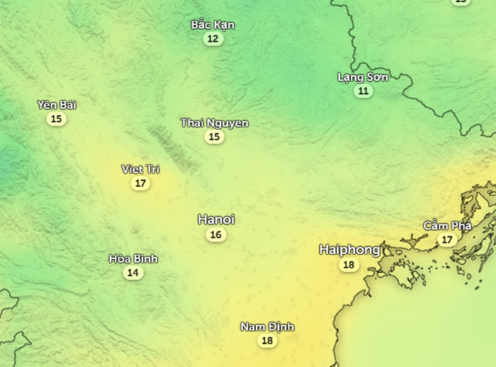 Nhiệt độ cảm nhận ở một số tỉnh thành miền Bắc vào trưa và chiều nay, 10/1. Ảnh: Zoom Earth, OpenStreetMap, ICON. Nhiệt độ cảm nhận ở một số tỉnh thành miền Bắc vào trưa và chiều nay, 10/1. Ảnh: Zoom Earth, OpenStreetMap, ICON.