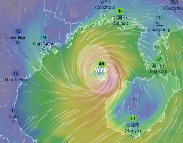 Mô hình GFS vẫn dự báo bão sẽ vào Vịnh Bắc Bộ. Trong hình là dự báo của GFS về vị trí của bão vào sáng 14/6. Những con số trong hình là sức gió (km/h). Ảnh: Ventusky, GFS. Mô hình GFS vẫn dự báo bão sẽ vào Vịnh Bắc Bộ. Trong hình là dự báo của GFS về vị trí của bão vào sáng 14/6. Những con số trong hình là sức gió (km/h). Ảnh: Ventusky, GFS.