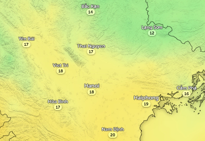 Nhiệt độ cảm nhận ở một số tỉnh thành miền Bắc vào chiều nay, 6/2. Ảnh: Zoom Earth, OpenStreetMap, ICON. Nhiệt độ cảm nhận ở một số tỉnh thành miền Bắc vào chiều nay, 6/2. Ảnh: Zoom Earth, OpenStreetMap, ICON.