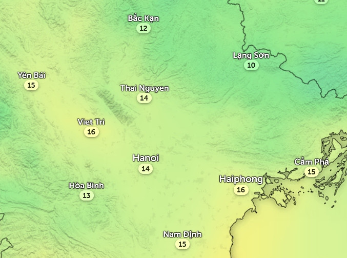 Nhiệt độ ở một số tỉnh thành miền Bắc vào chiều mai, 7/2. Ảnh: Zoom Earth, OpenStreetMap, ICON. Nhiệt độ ở một số tỉnh thành miền Bắc vào chiều mai, 7/2. Ảnh: Zoom Earth, OpenStreetMap, ICON.