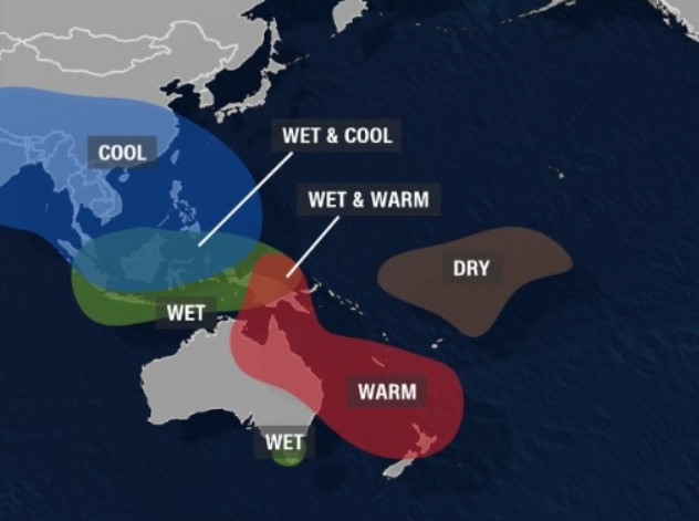 Hình minh họa về ảnh hưởng của La Nina: Ở nước ta sẽ giảm nhiệt độ và tăng lượng mưa. Ảnh: LNRNs.