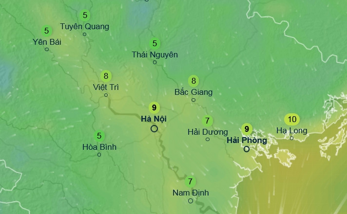 Nhiệt độ cảm nhận ở một số tỉnh thành miền Bắc vào sáng Chủ Nhật, 12/1. Ảnh: Ventusky, ICON. Nhiệt độ cảm nhận ở một số tỉnh thành miền Bắc vào sáng Chủ Nhật, 12/1. Ảnh: Ventusky, ICON.