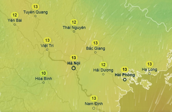 Dự báo nhiệt độ ở một số tỉnh thành miền Bắc vào sáng 7/3: Trời rét đến rét đậm. Ảnh: Ventusky, GFS.