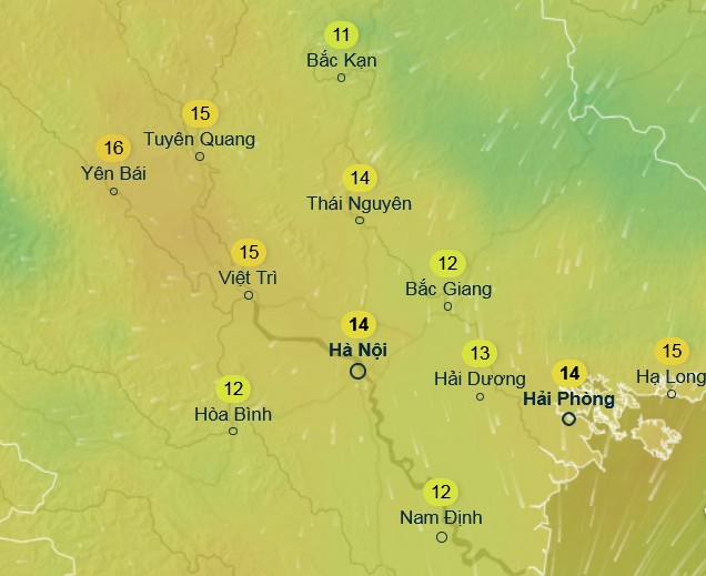 Dự báo nhiệt độ ở một số tỉnh thành miền Bắc vào sáng 7 - 8/3. Có thể thấy nhiệt độ dao động rất mạnh trong cùng một tuần. Ảnh: Ventusky, ICON.