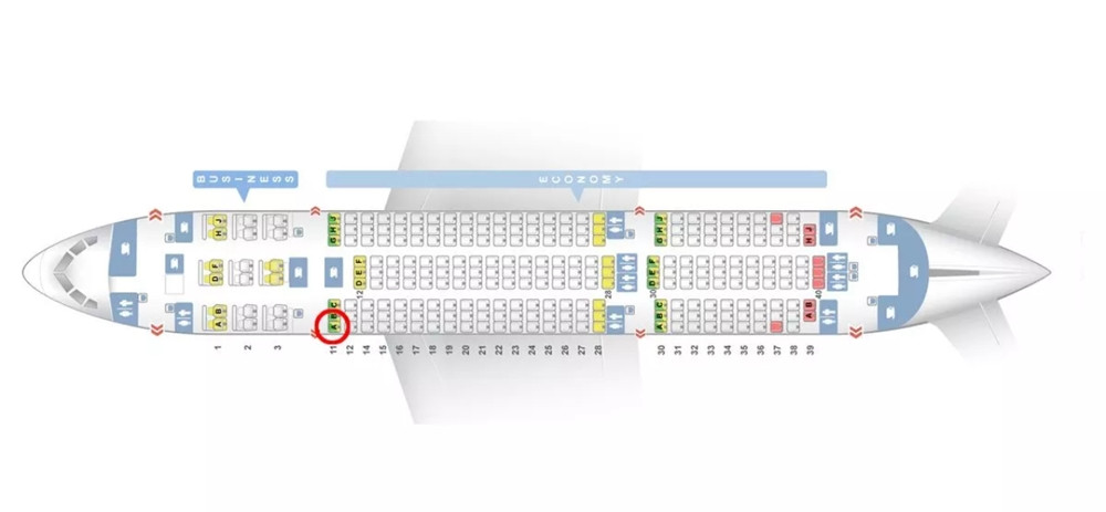 Vị trí ghế 11A (khoanh đỏ) trên chiếc máy bay gặp nạn. Ảnh: Mirror.