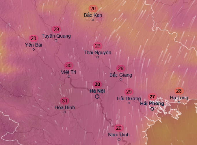 Dự báo nhiệt độ cảm nhận ở một số tỉnh thành miền Bắc vào trưa và chiều Chủ Nhật tới, 2/3. Ảnh: Ventusky, ICON. Dự báo nhiệt độ cảm nhận ở một số tỉnh thành miền Bắc vào trưa và chiều Chủ Nhật tới, 2/3. Ảnh: Ventusky, ICON.