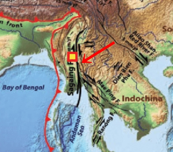 Đứt gãy Sagaing. Ảnh: Researchgate.